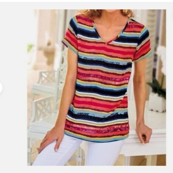 Soft Surroundings Colorista Tunic Sequin Striped Top - Picture 1 of 6